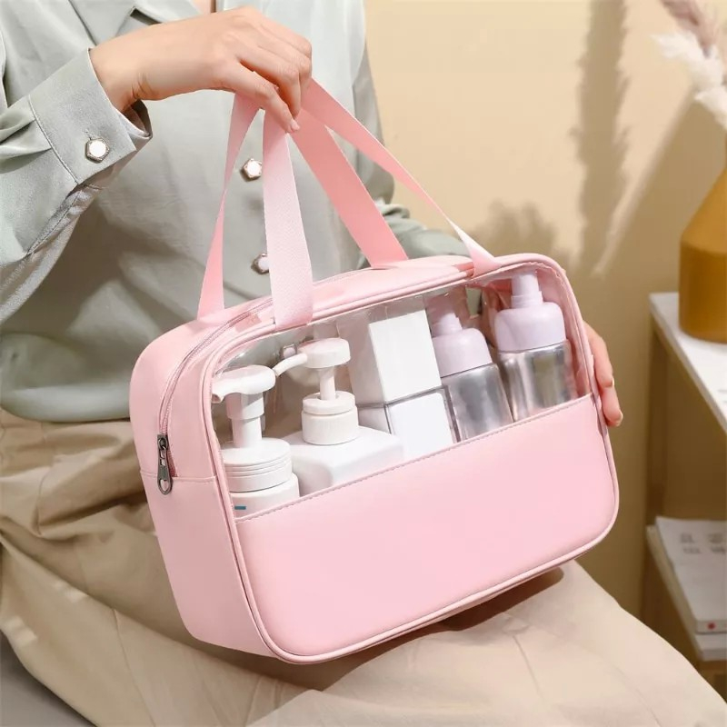 Geanta cosmetice  pentru voiaj sau organizare, material pvc/textil, impermeabila, portabila, 30 x 21 x 12 cm, roz [7]