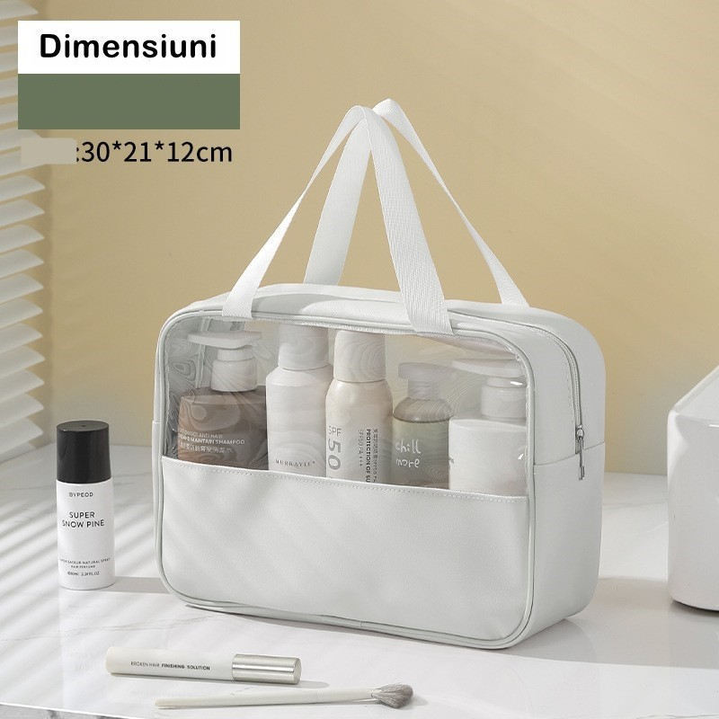 Geanta cosmetice  pentru voiaj sau organizare, material pvc/textil, impermeabila, portabila, 30x12x21 cm, alb [2]