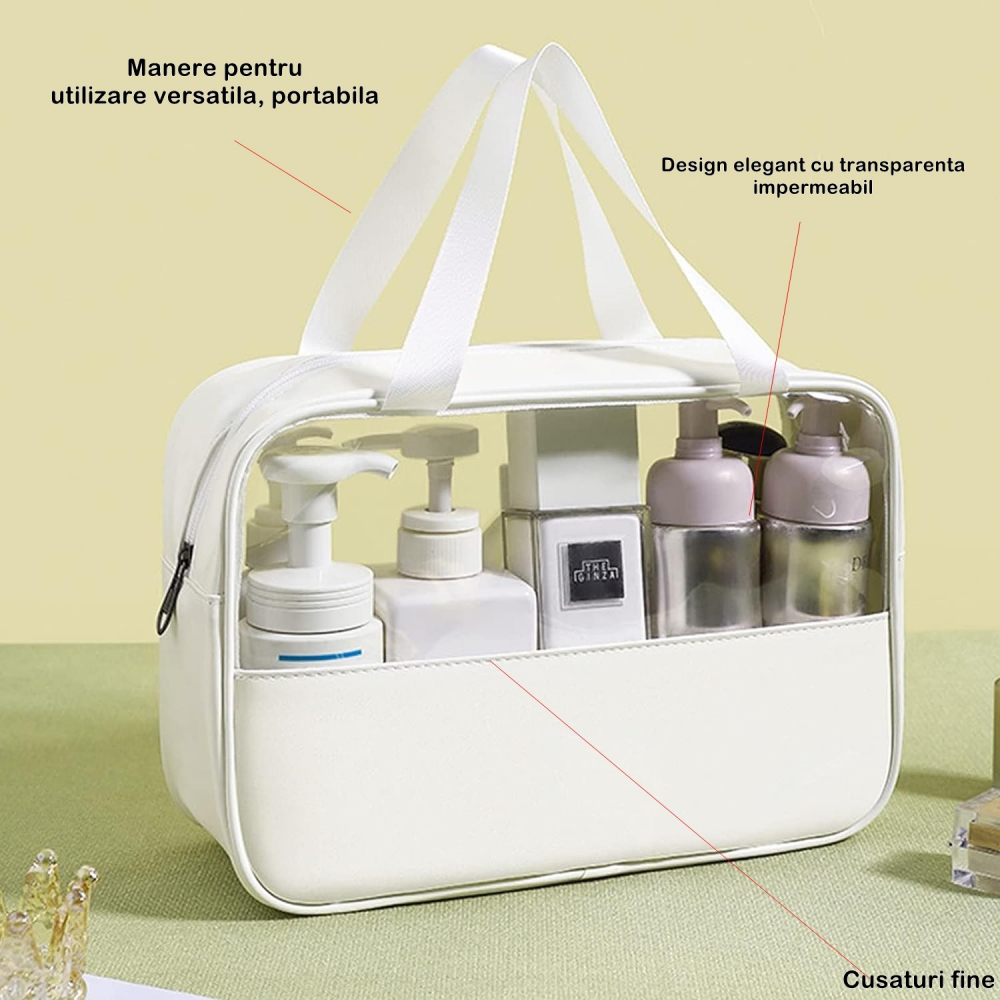 Geanta cosmetice  pentru voiaj sau organizare, material pvc/textil, impermeabila, portabila, 30x12x21 cm, alb [4]
