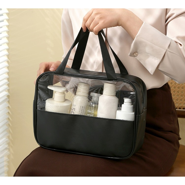 Geanta cosmetice  pentru voiaj sau organizare, material pvc/textil, impermeabila, portabila, 30x21x12 cm, negru [5]