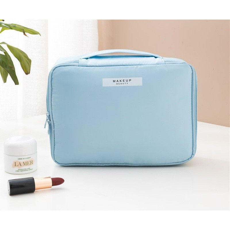 Geanta de calatorie, pentru cosmetice si articole de toaleta, material impermeabil, 2 in 1, portfard interior detasabil, 23 x 16 x 8 cm, albastru [3]