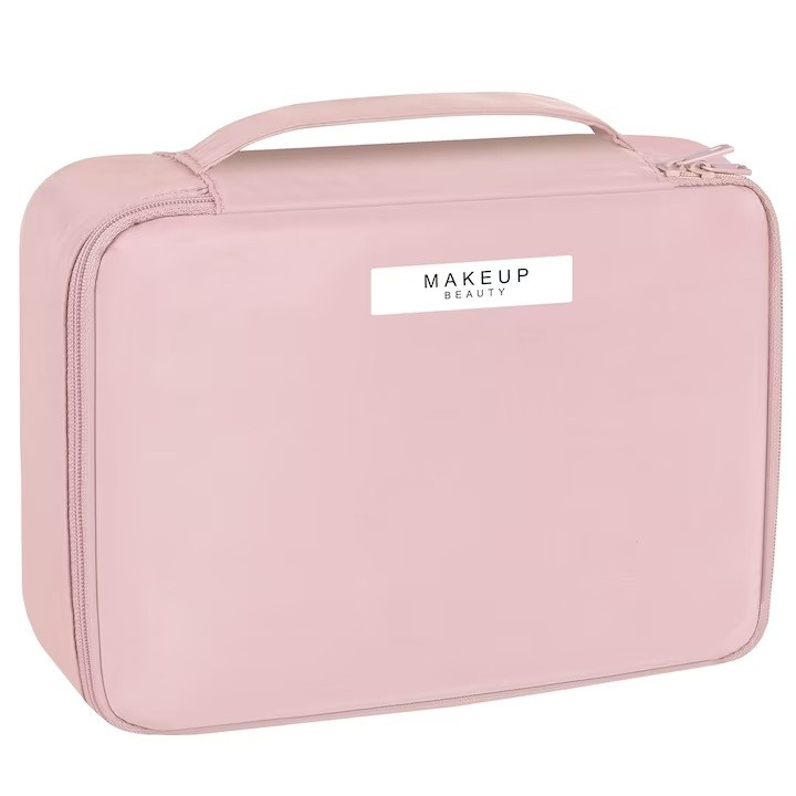 Geanta de calatorie, pentru cosmetice si articole de toaleta, material impermeabil, 2 in 1, portfard interior detasabil, 23 x 16 x 8 cm, roz [1]