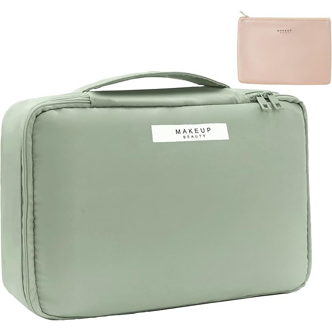 Geanta de calatorie, pentru cosmetice si articole de toaleta, material impermeabil, 2 in 1, portfard interior detasabil, 23 x 16 x 8 cm, verde [4]