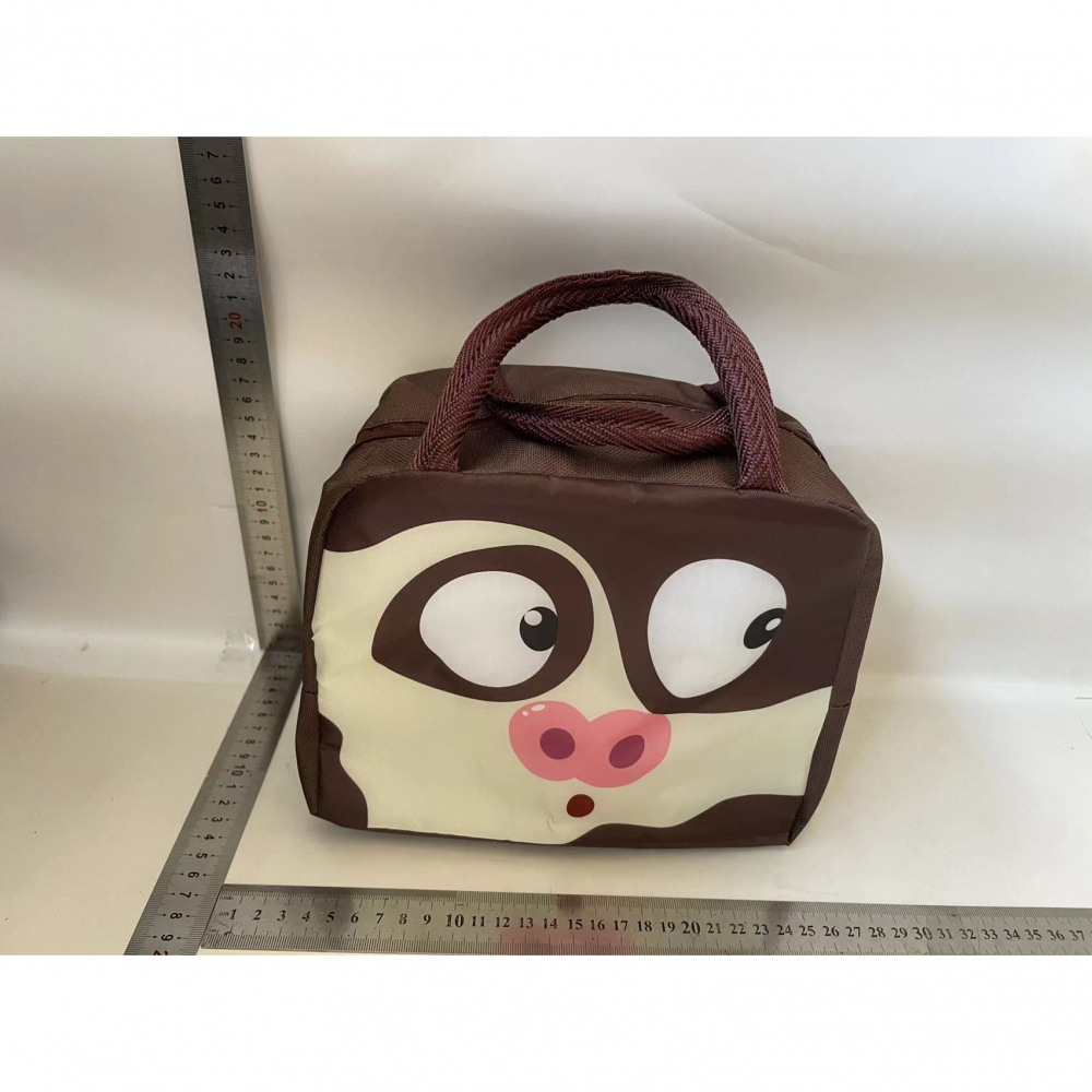 Geantă frigorifică, cu desene animat, portabilă pentru copii, de prânz, din pânză oxford, 22x14x19 cm, model porc, maro [2]