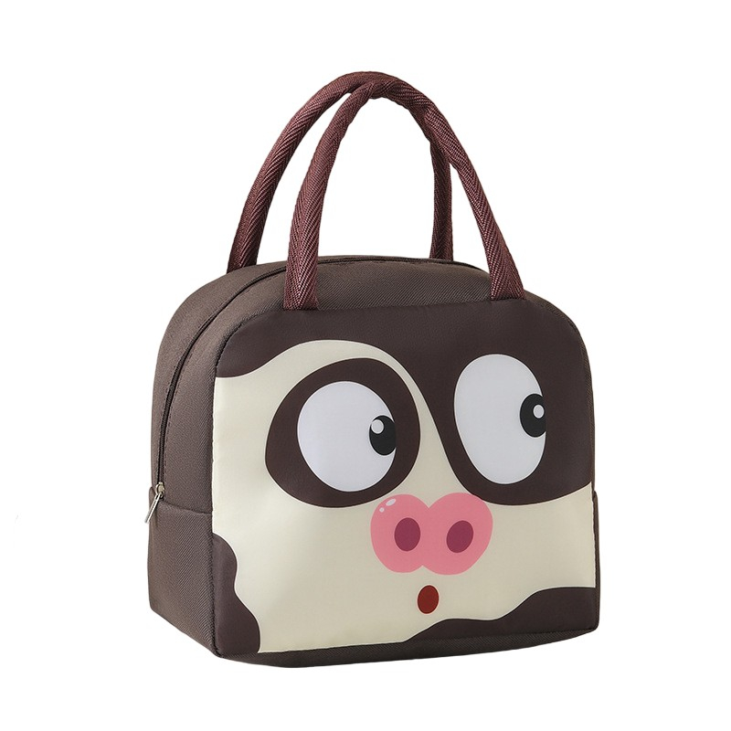 Geantă frigorifică, cu desene animat, portabilă pentru copii, de prânz, din pânză oxford, 22x14x19 cm, model porc, maro [1]