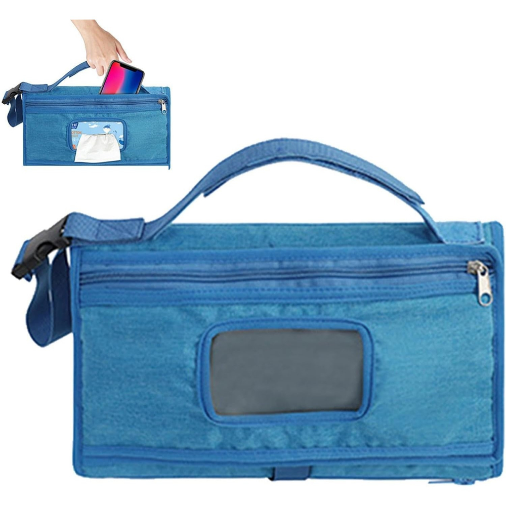 Geanta multifunctionala, tip aleza de schimbat scutece, impermeabila, din panza oxford, cu buzunare, usor de agatat, 30 x 20 cm, albastru [3]