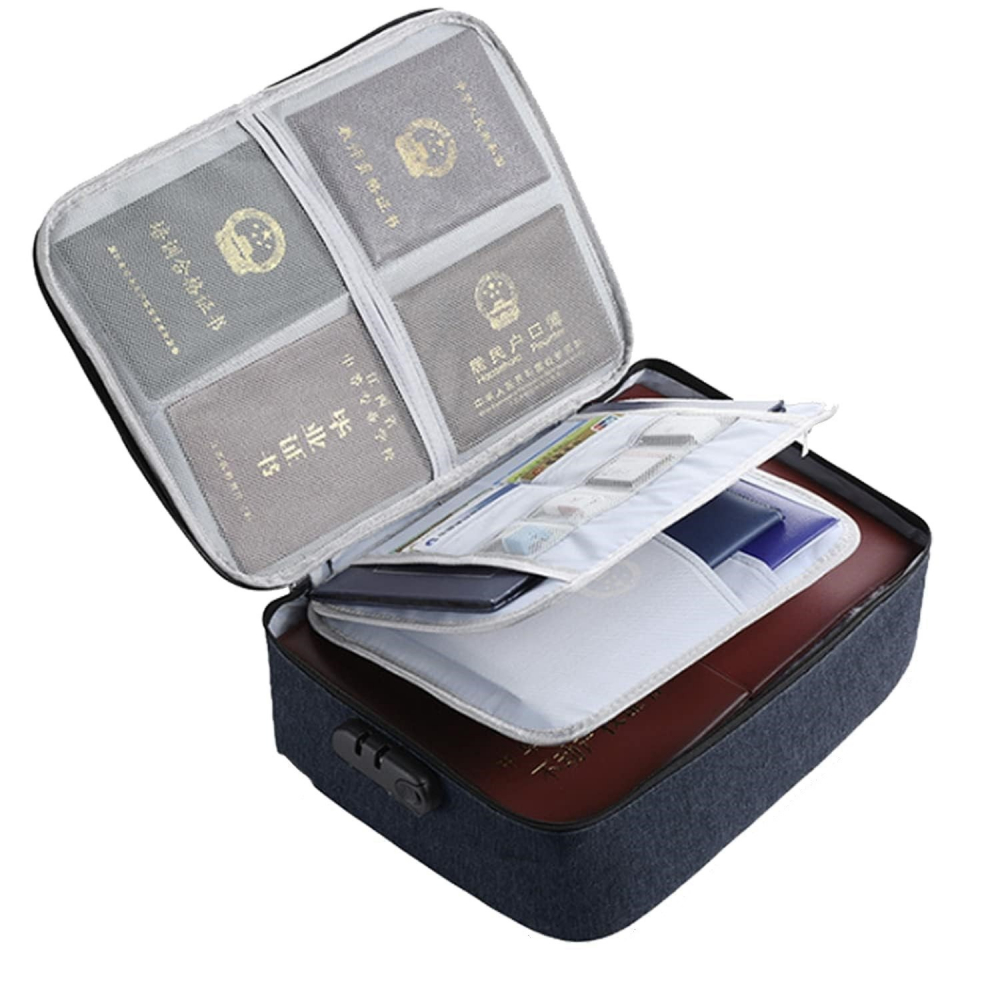 Geanta  pentru depozitare acte si documente, facturi, carduri, cu cod de securitate, 2 compartimente, impermeabila, 37 x 10.5 x 27 cm, albastru marin [2]