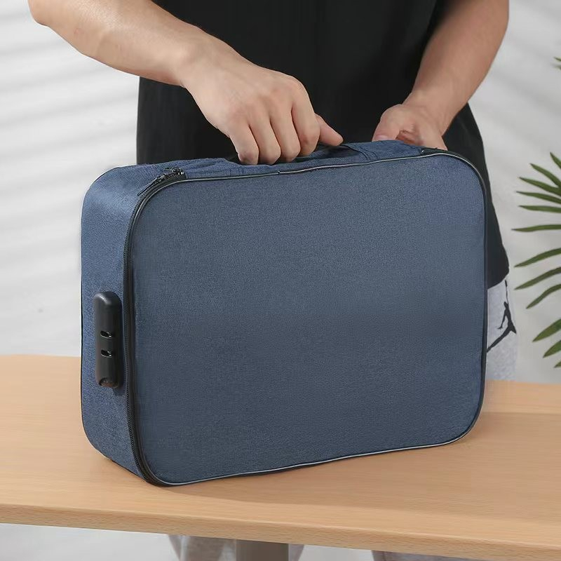 Geanta  pentru depozitare acte si documente, facturi, carduri, cu cod de securitate, 2 compartimente, impermeabila, 37 x 10.5 x 27 cm, albastru marin [8]