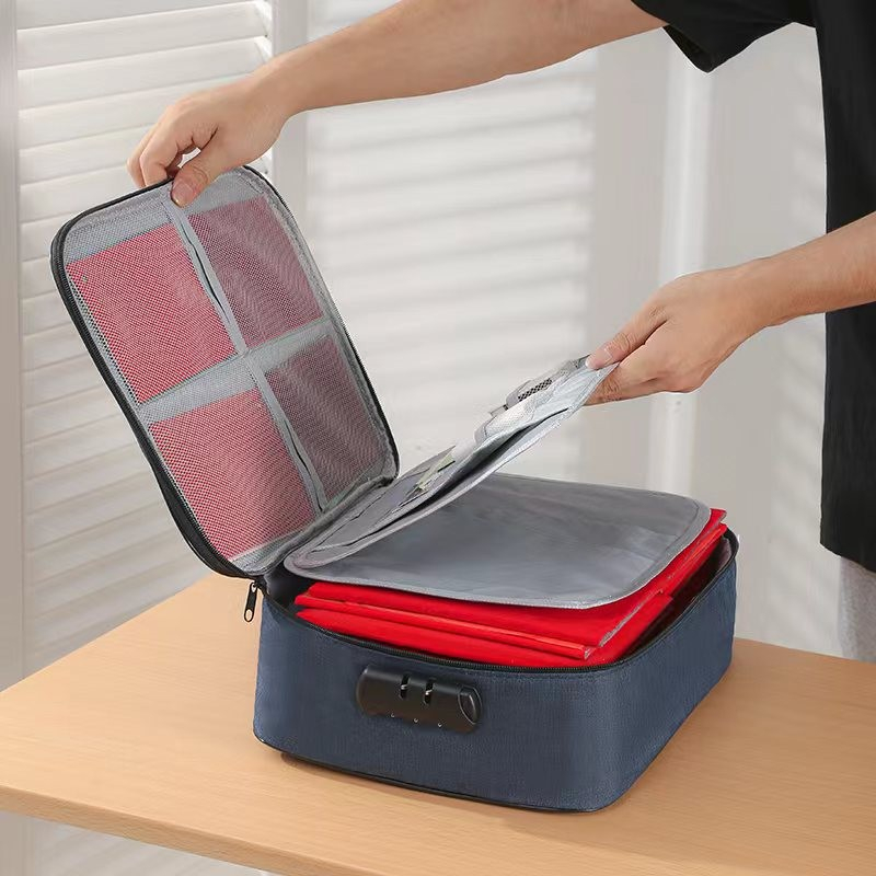 Geanta  pentru depozitare acte si documente, facturi, carduri, cu cod de securitate, 2 compartimente, impermeabila, 37 x 10.5 x 27 cm, albastru marin [7]