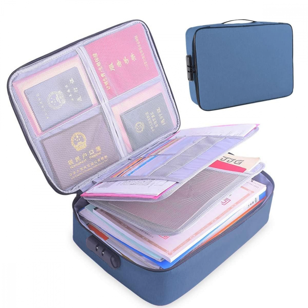 Geanta  pentru depozitare acte si documente, facturi, carduri, cu cod de securitate, 2 compartimente, impermeabila, 37 x 10.5 x 27 cm, albastru marin [6]