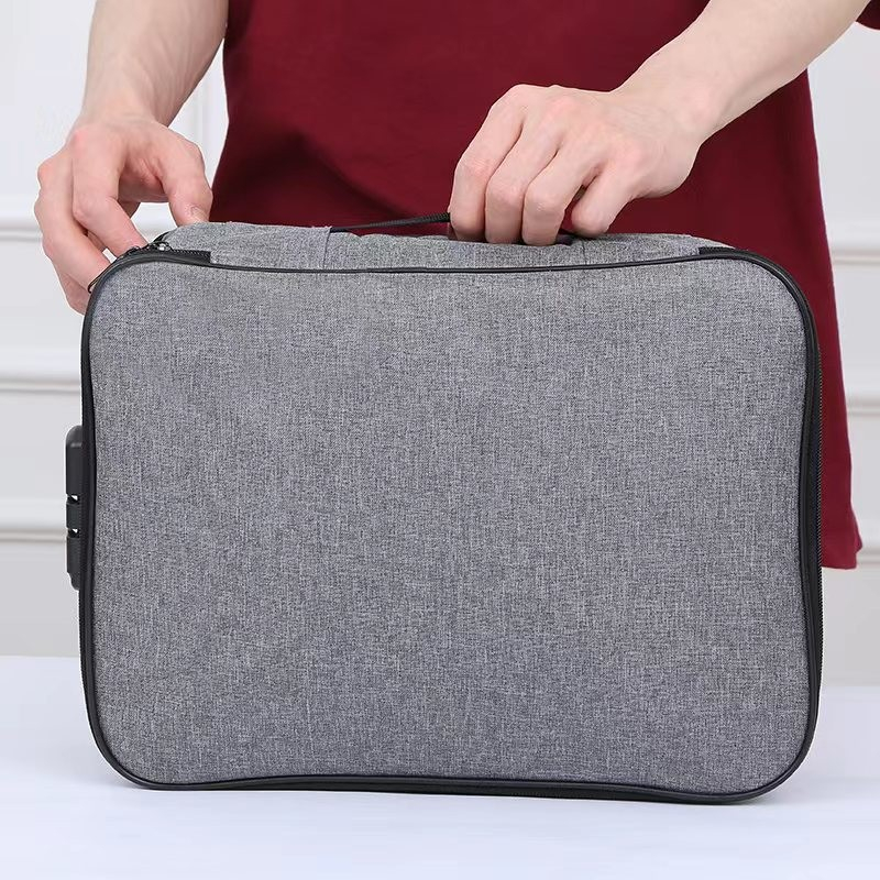 Geanta  pentru depozitare acte si documente, facturi, carduri, cu cod de securitate, 2 compartimente, impermeabila, 37 x 10.5 x 27 cm, gri [18]
