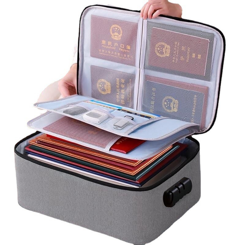 Geanta  pentru depozitare acte si documente, facturi, carduri, cu cod de securitate, 2 compartimente, impermeabila, 37 x 10.5 x 27 cm, gri [4]