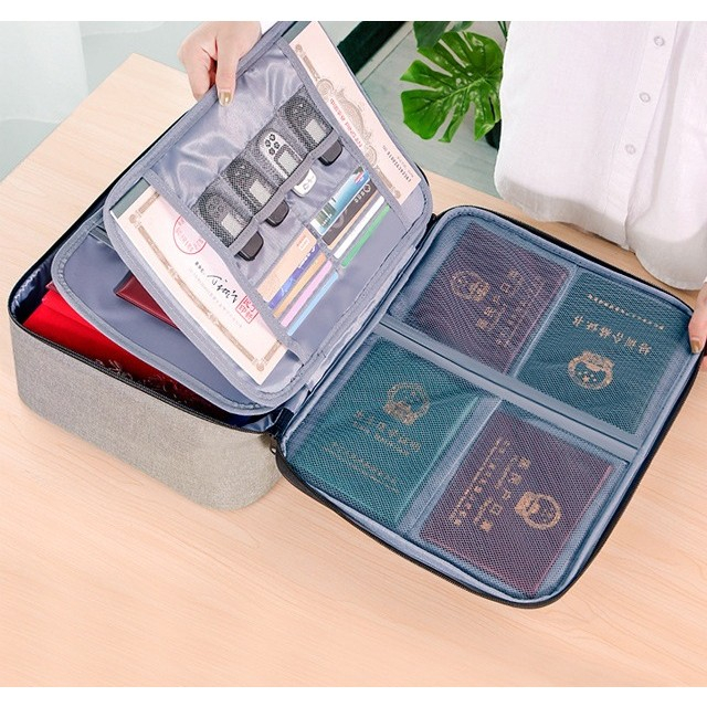 Geanta  pentru depozitare acte si documente, facturi, carduri, cu cod de securitate, 3 compartimente, impermeabila, 37 x 10.5 x 27 cm, gri [2]