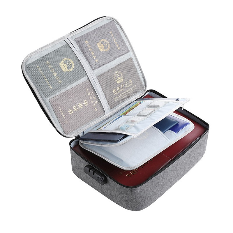 Geanta  pentru depozitare acte si documente, facturi, carduri, cu cod de securitate, 3 compartimente, impermeabila, 37 x 10.5 x 27 cm, gri [1]
