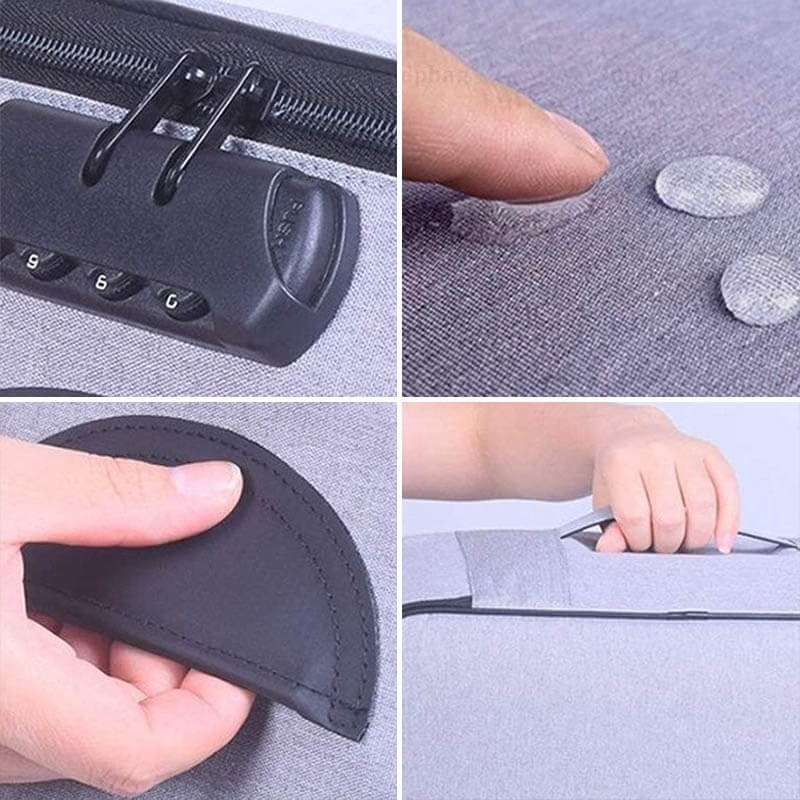 Geanta  pentru depozitare acte si documente, facturi, carduri, cu cod de securitate, 5 compartimente, impermeabila, 37 x 20 x 27 cm, albastru [5]