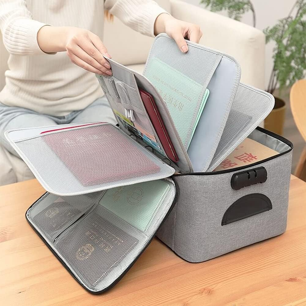 Geanta  pentru depozitare acte si documente, facturi, carduri, cu cod de securitate, 5 compartimente, impermeabila, 37 x 20 x 27 cm, gri [9]