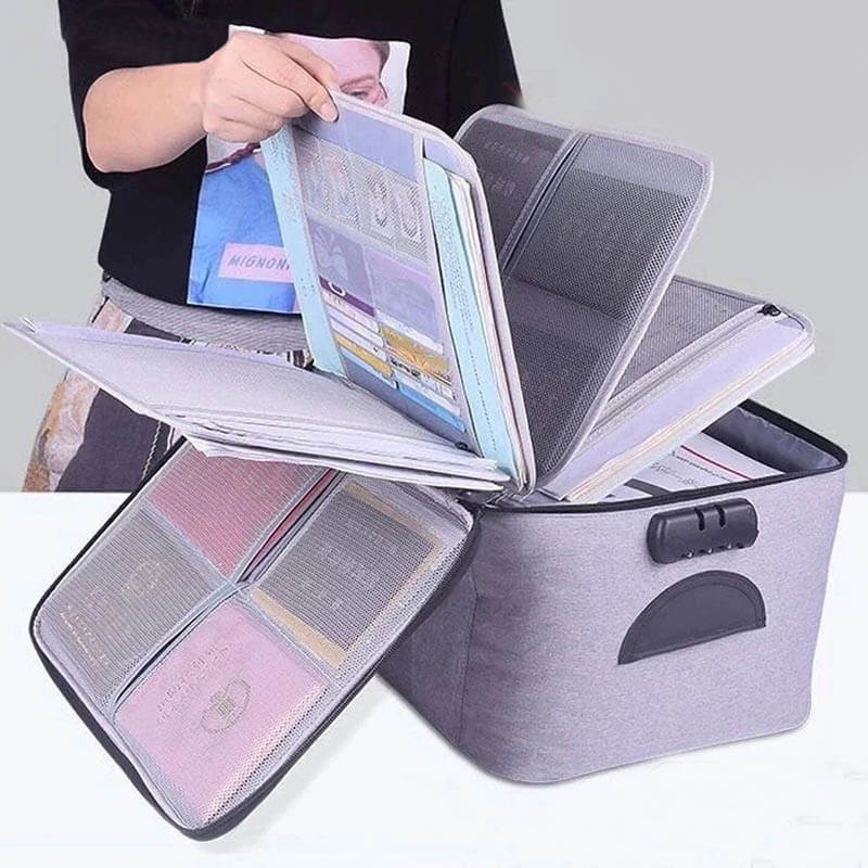 Geanta  pentru depozitare acte si documente, facturi, carduri, cu cod de securitate, 5 compartimente, impermeabila, 37 x 20 x 27 cm, gri [8]