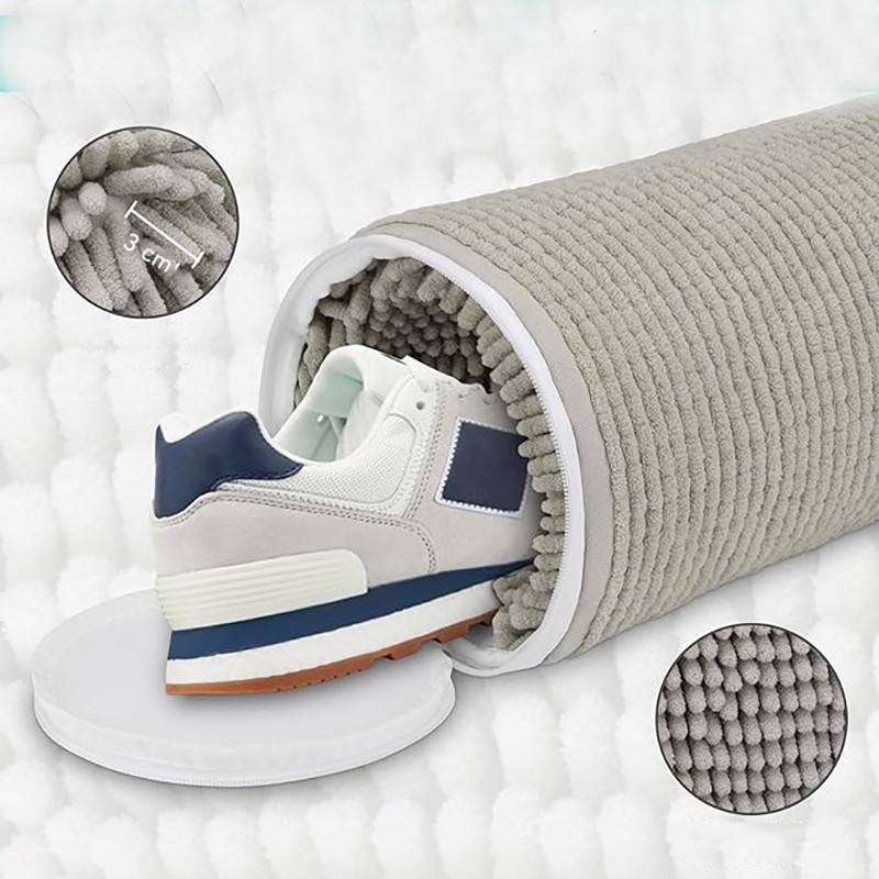 Geanta pentru spalare incaltaminte, pentru masina de spalat, cu fibre pufoase in interior, cu fermoar, curatare 360 de grade, 39x19 cm, gri deschis [3]