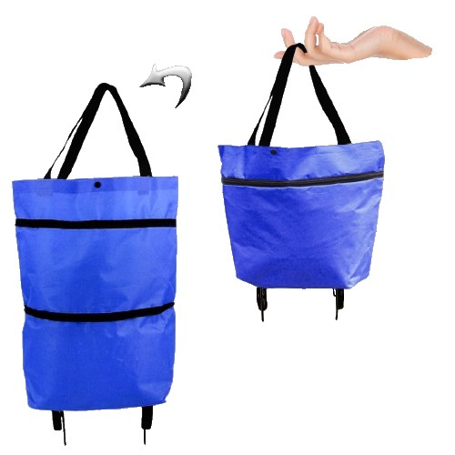 Geanta pliabila, 2 in 1, carucior cu roti, pentru cumparaturi, 19 l, albastru, plastic, 39 x 46 x 12 cm [1]