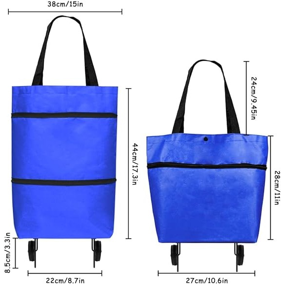 Geanta pliabila, 2 in 1, carucior cu roti, pentru cumparaturi, 19 l, albastru, plastic, 39 x 46 x 12 cm [5]
