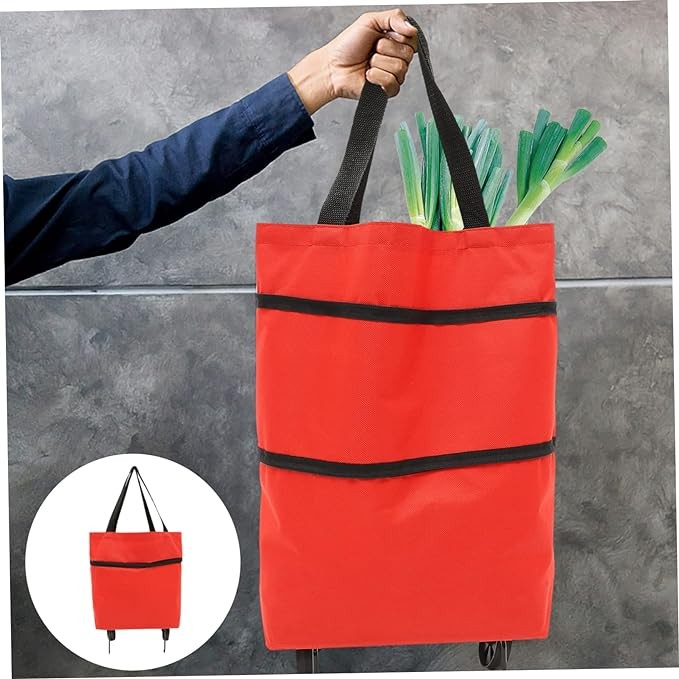 Geanta pliabila, 2 in 1, carucior cu roti, pentru cumparaturi, 19 l, rosu, plastic, 39 x 46 x 12 cm [9]