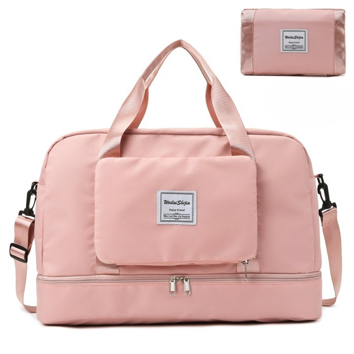 Geanta pliabila, pentru voiaj, buzunare multiple, de mana, impermeabila, material textil, capacitate 8 kg, dimensiune deschisa 42x28x10 cm, roz [13]