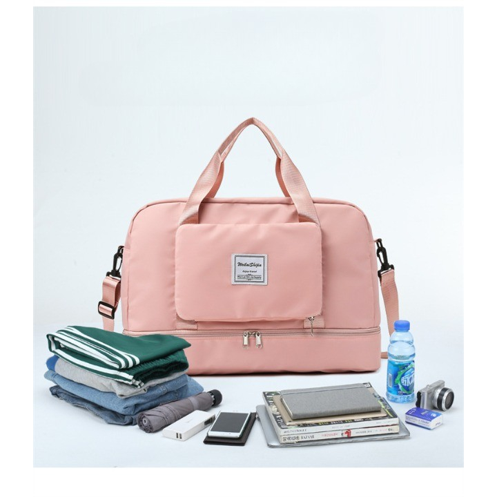 Geanta pliabila, pentru voiaj, buzunare multiple, de mana, impermeabila, material textil, capacitate 8 kg, dimensiune deschisa 42x28x10 cm, roz [9]