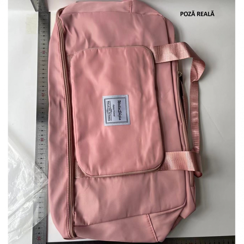 Geanta pliabila, pentru voiaj, buzunare multiple, de mana, impermeabila, material textil, capacitate 8 kg, dimensiune deschisa 42x28x10 cm, roz [15]