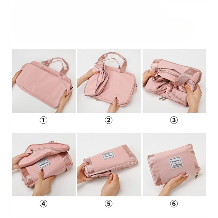 Geanta pliabila, pentru voiaj, buzunare multiple, de mana, impermeabila, material textil, capacitate 8 kg, dimensiune deschisa 42x28x10 cm, roz [5]