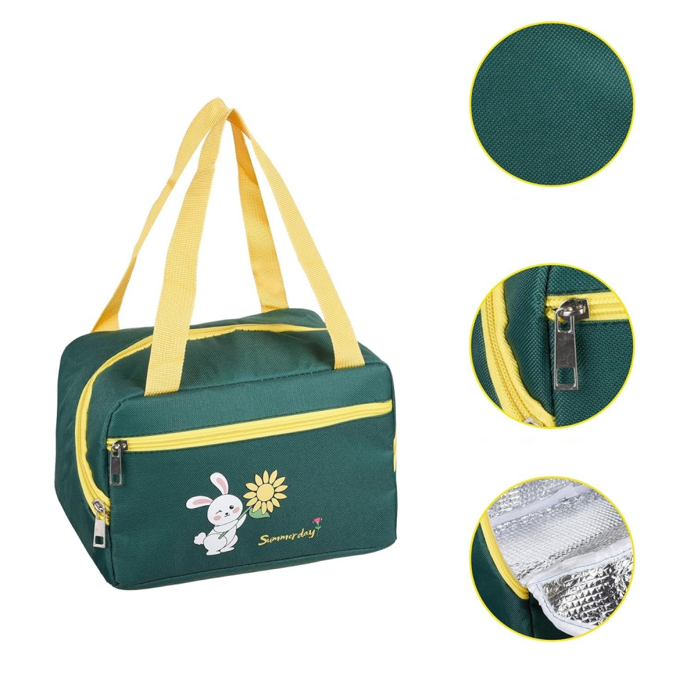Geanta termo-izolanta, compartimente telefon si tacamuri, multifunctionala, impermeabila, 30x21x20 cm, design iepuras, verde [4]