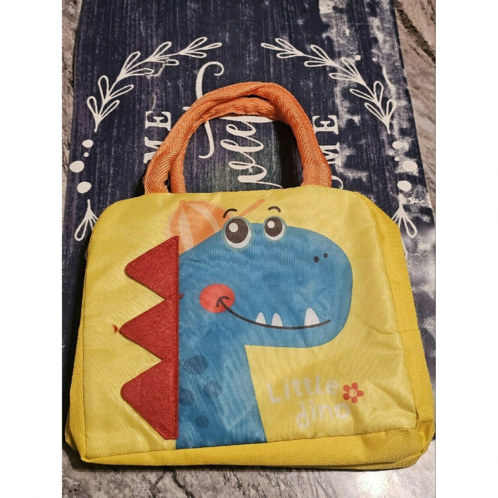 Geanta termoizolanta pentru copii, 23x13x19 cm, model imprimeu dinozaur, din folie de aluminiu si panza oxford, albastru/galben [6]