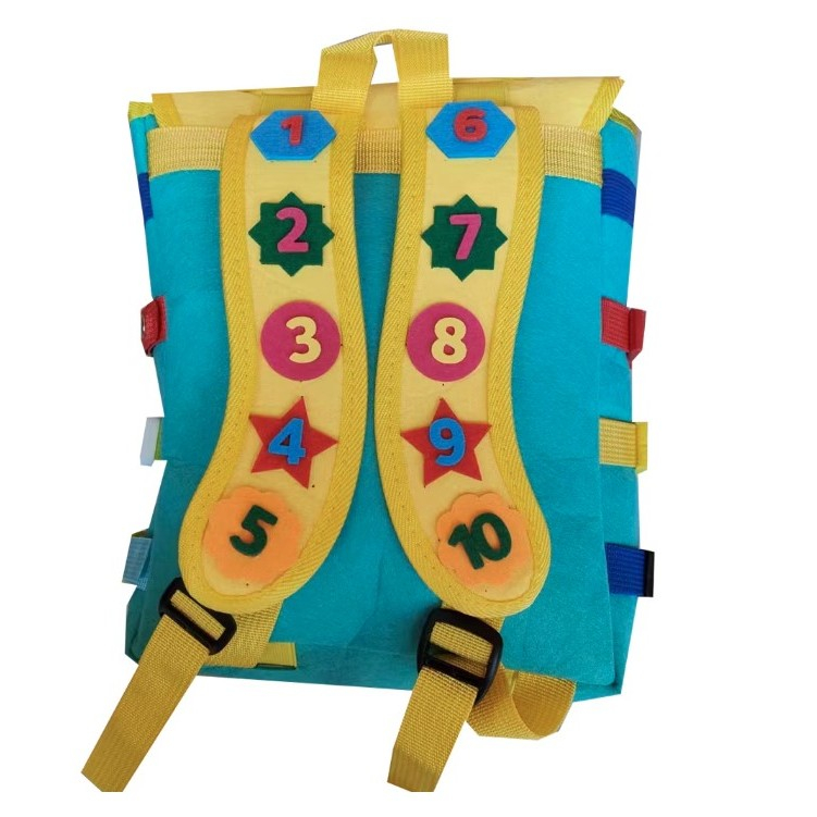 Ghiozdan montessori, pentru copii 2-6 ani, fidget pop, cu catarame si fermoare, jucarii senzoriale, activitate de invatare prin joc, turcoaz, 0.25 kg, 28x10x23 cm [4]