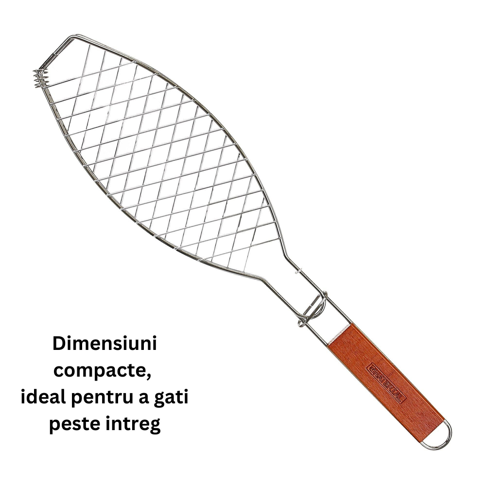 Gratar grill inox pentru peste, cu maner, de dimensiuni reduse, usor de transportat si depozitat, argintiu, 56x12 cm [4]