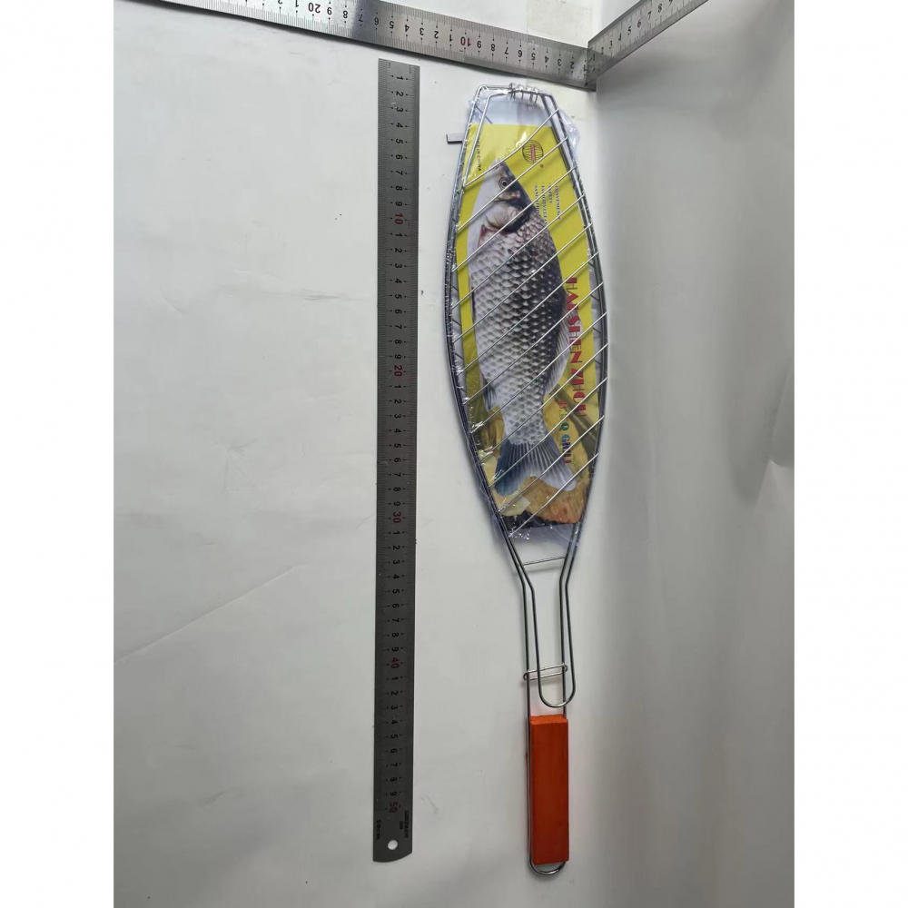 Gratar grill inox pentru peste, cu maner, de dimensiuni reduse, usor de transportat si depozitat, argintiu, 56x12 cm [2]