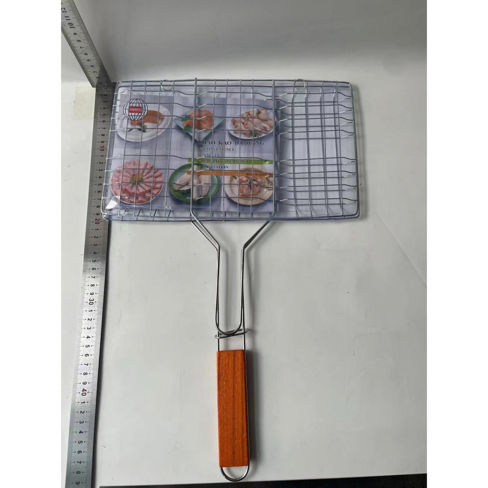 Gratar pentru peste si carne, suprafata utila 32x19 cm, otel inoxidabil, cu maner, portabil, argintiu [2]