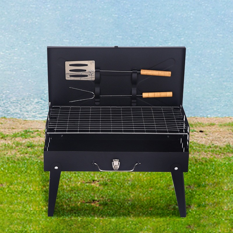 Gratar portabil, pliabil, tip servieta, cu accesorii pentru gatit incluse, confectionat din metal, 46x43x26 cm, negru [4]