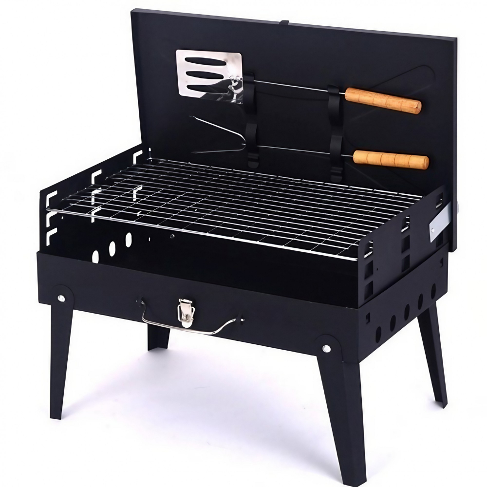 Gratar portabil, pliabil, tip servieta, cu accesorii pentru gatit incluse, confectionat din metal, 46x43x26 cm, negru [1]