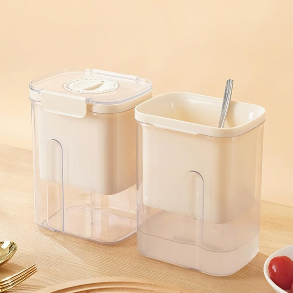 Kit presa pentru branza, filtru de iaurt, strecuratoare de iaurt grecesc, filtru de lapte, 18x9.7x13 cm, lingura alba 20x1.6 cm, alb [3]