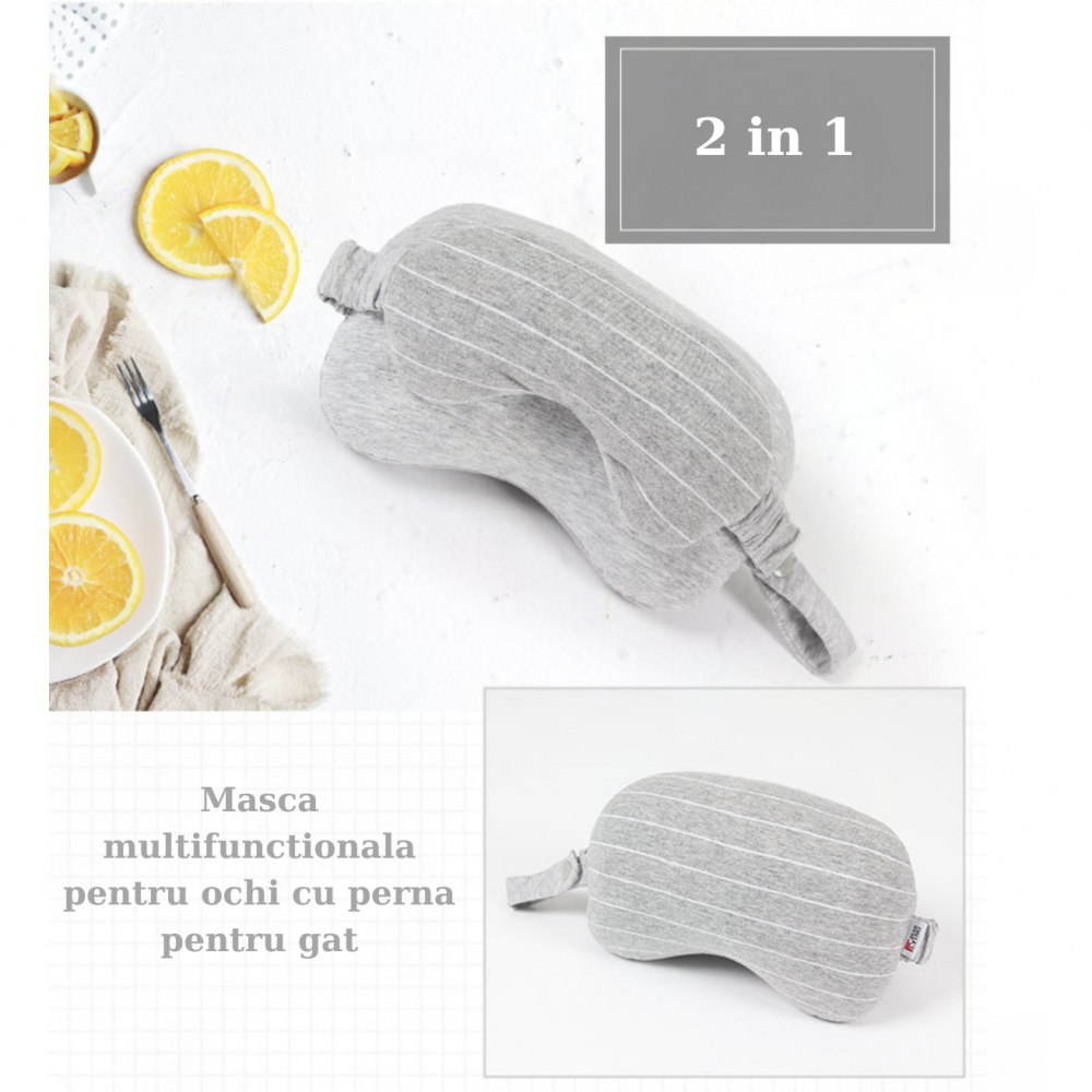 Masca de dormit, 2 in 1, cu tetiera, din particule de spuma si bumbac, gri deschis [3]