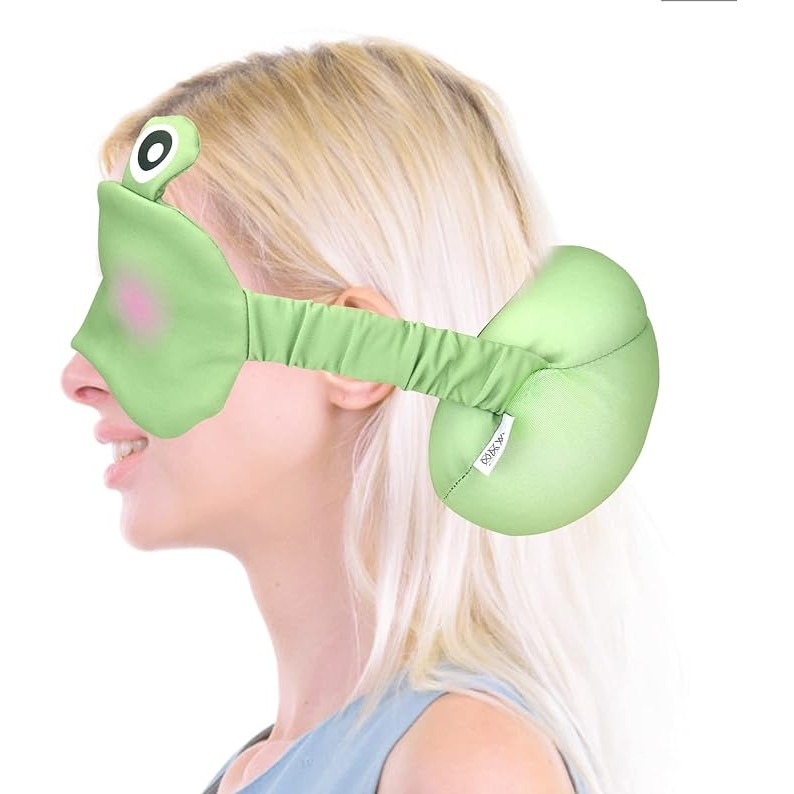 Masca de dormit, 2 in 1, cu tetiera, din particule de spuma si bumbac, model broasca ,verde [2]