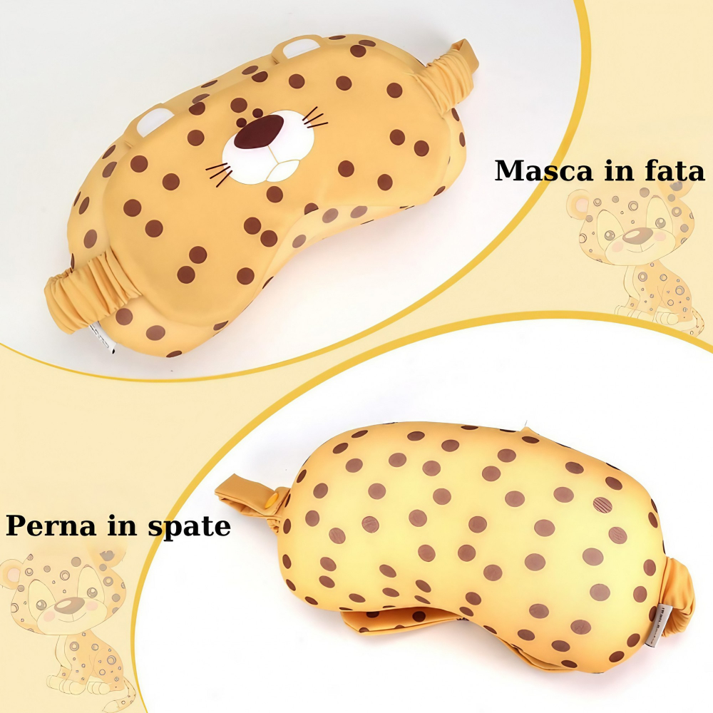 Masca de dormit, 2 in 1, cu tetiera, din particule de spuma si bumbac, model leopard ,portocaliu [8]