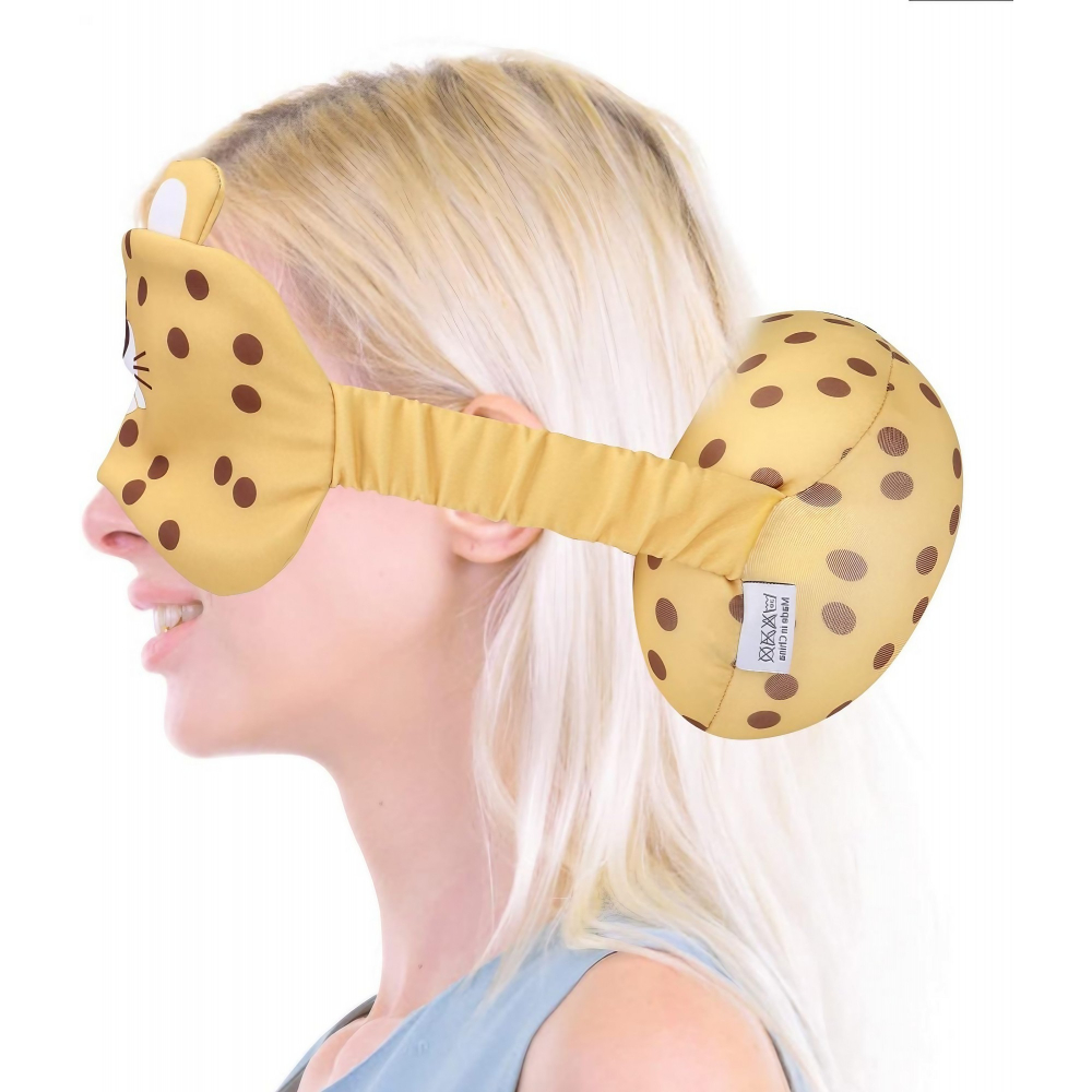 Masca de dormit, 2 in 1, cu tetiera, din particule de spuma si bumbac, model leopard ,portocaliu [11]