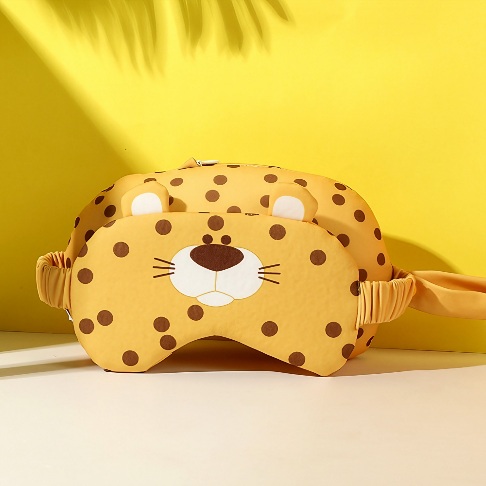 Masca de dormit, 2 in 1, cu tetiera, din particule de spuma si bumbac, model leopard ,portocaliu [18]