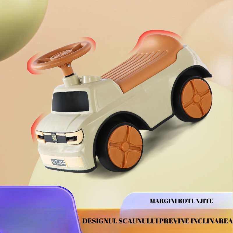 Masinuta ride-on  cu sistem anti-rasturnare, sistem de lumini si muzica, cutie de depozitare, 1-6 ani, 58 x 28 x 37 cm, maro [2]