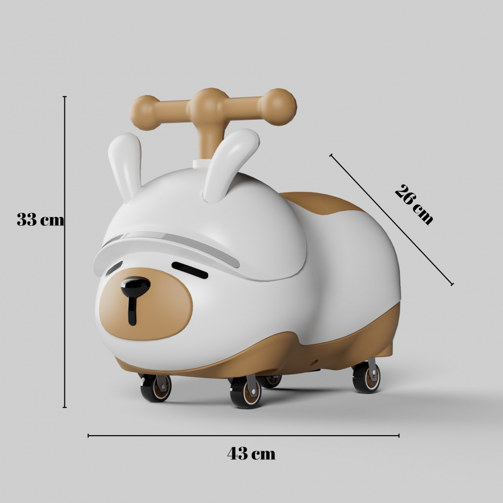 Masinuta ride-on  sistem anti-rasturnare, sistem de lumini si sunet, bluetooth, 1-3 ani, model catel, 43 x 33 x 26 cm, alb - maro [2]