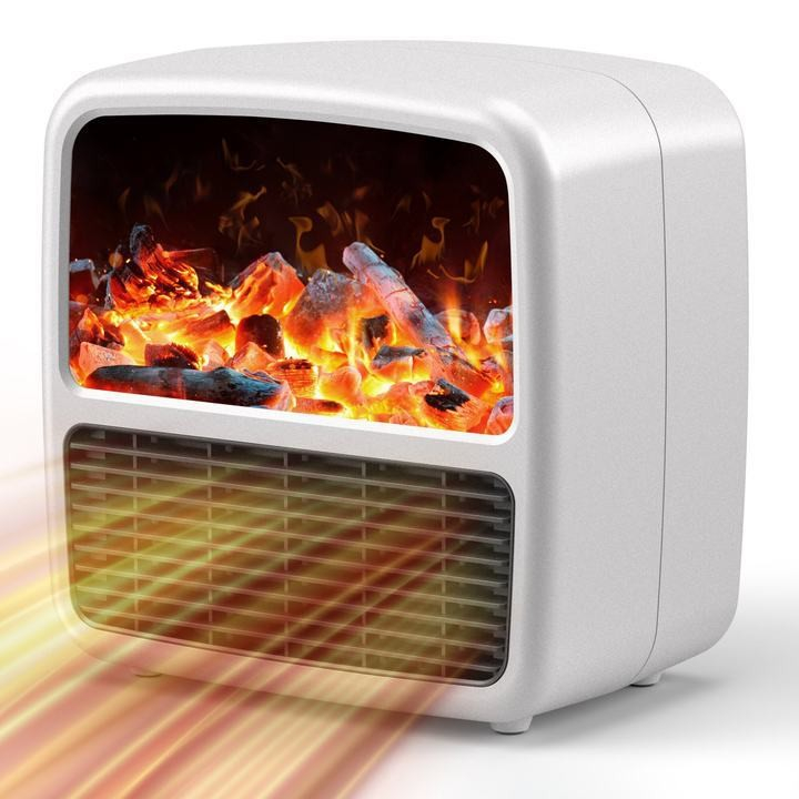 Mini aeroterma portabila, display lcd, flacara tip semineu, 1500w, 2 trepte, oprire automata, 22 x 22 x 15 cm, alb [3]