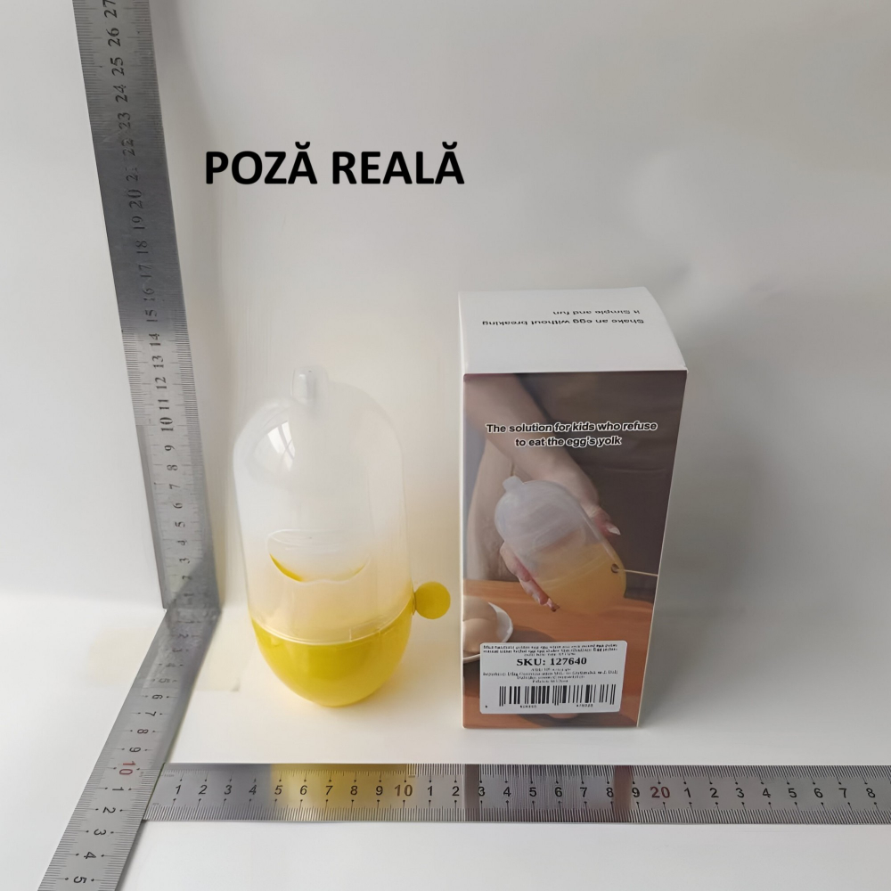 Mini shaker manual pentru oua, pentru galbenusuri si albusuri, mixer amestecare, 15x6 cm, galben [2]