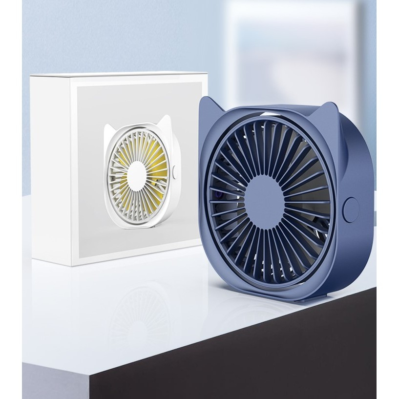 Mini ventilator pentru birou cu usb, rotire 360 grade, 3 viteze, 13.5 x 12,8 cm, albastru [5]