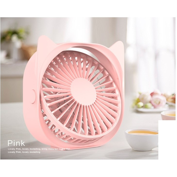 Mini ventilator pentru birou cu usb, rotire 360 grade, 3 viteze, 13.5 x 12,8 cm, roz [4]