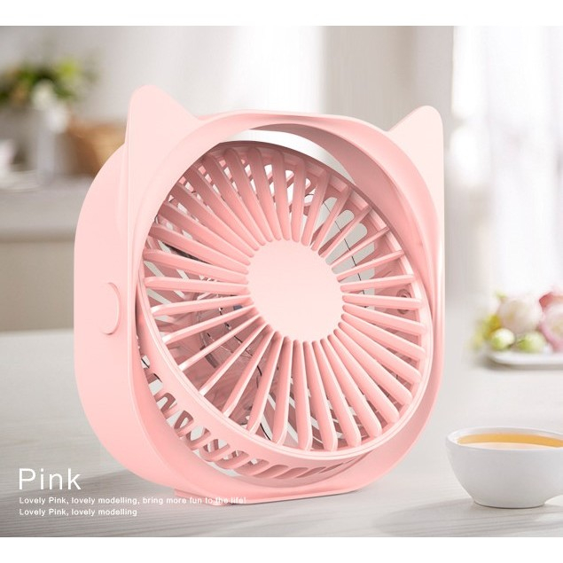 Mini ventilator pentru birou cu usb, rotire 360 grade, 3 viteze, 13.5 x 12,8 cm, roz [3]